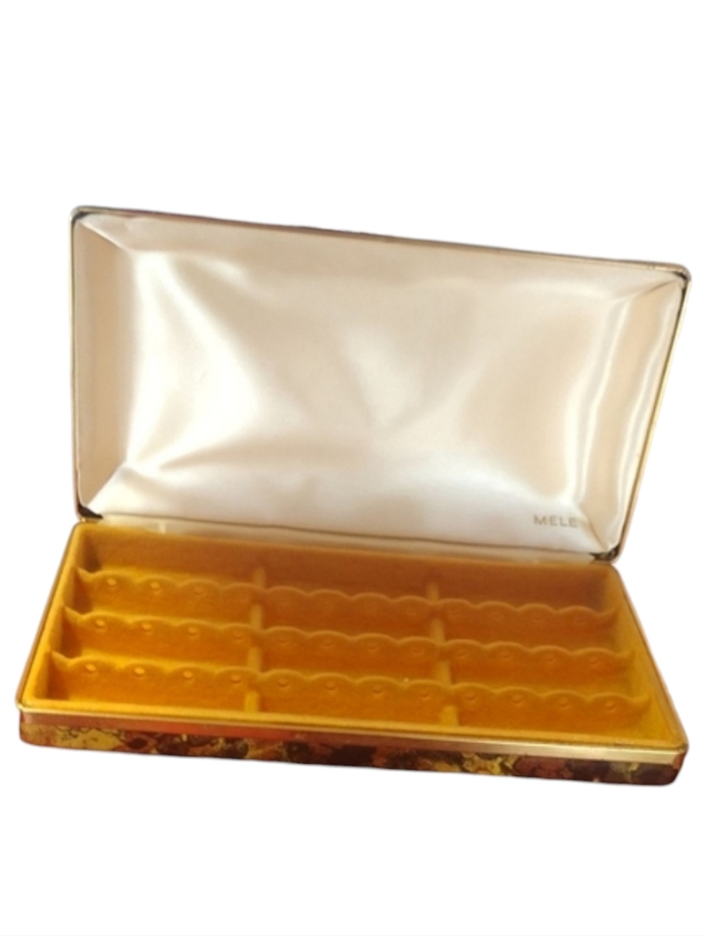 Vtg MELE MOD Gold Black Marbled Effect Vinyl Hard Jewelry Box Case Holder Travel